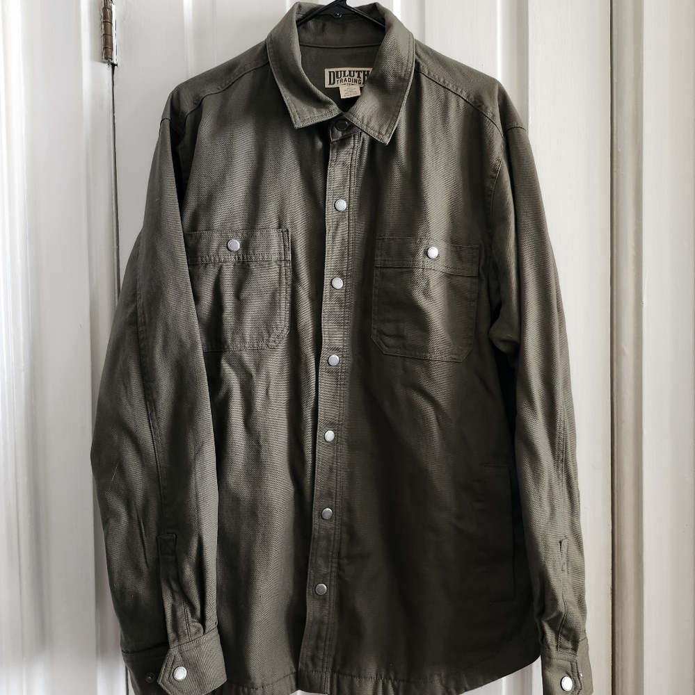 Duluth Trading Co Firehose Flannel-Lined Limber Jac Vintage Olive Size Large